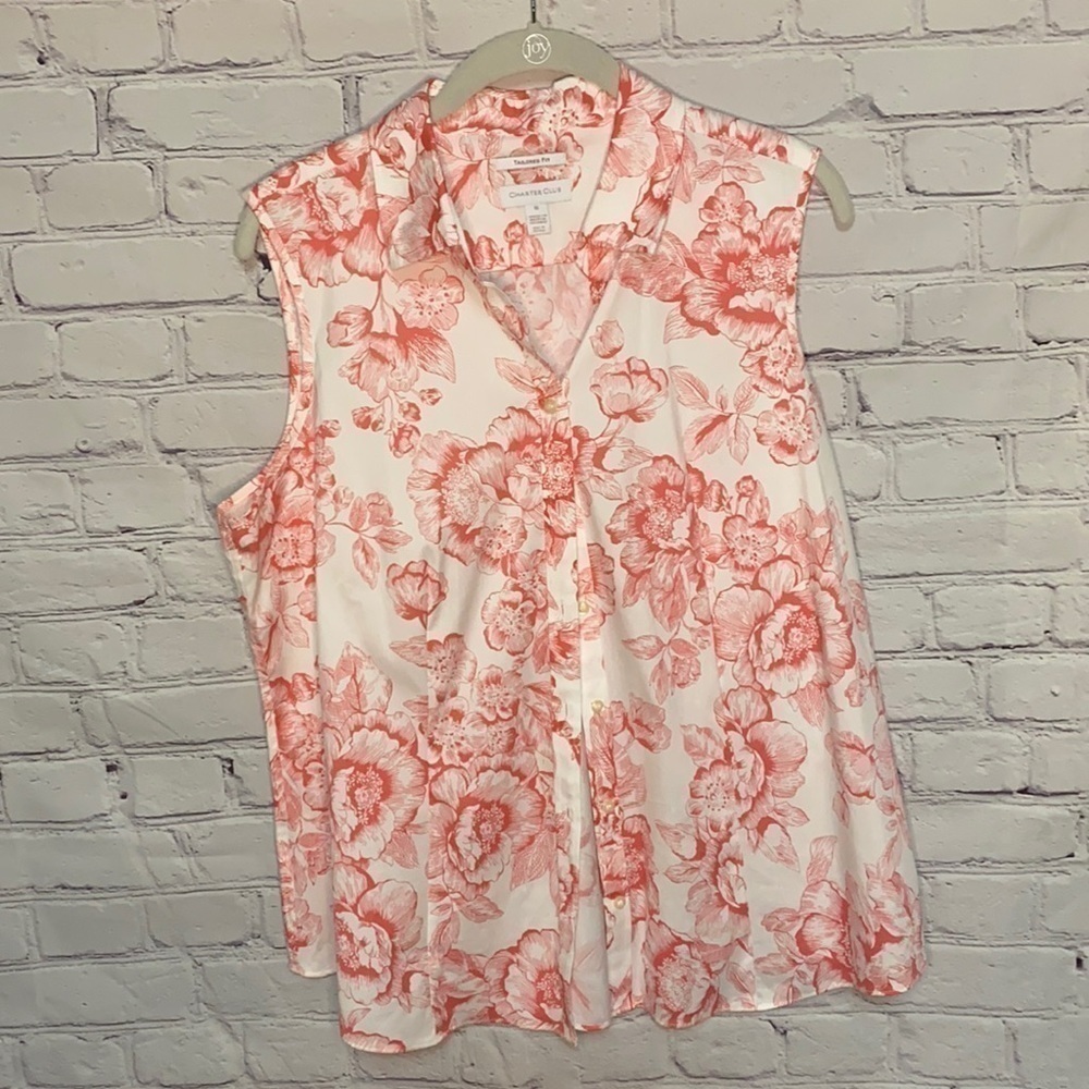 CHARTER Club | Pink Floral Sleeveless Button Down